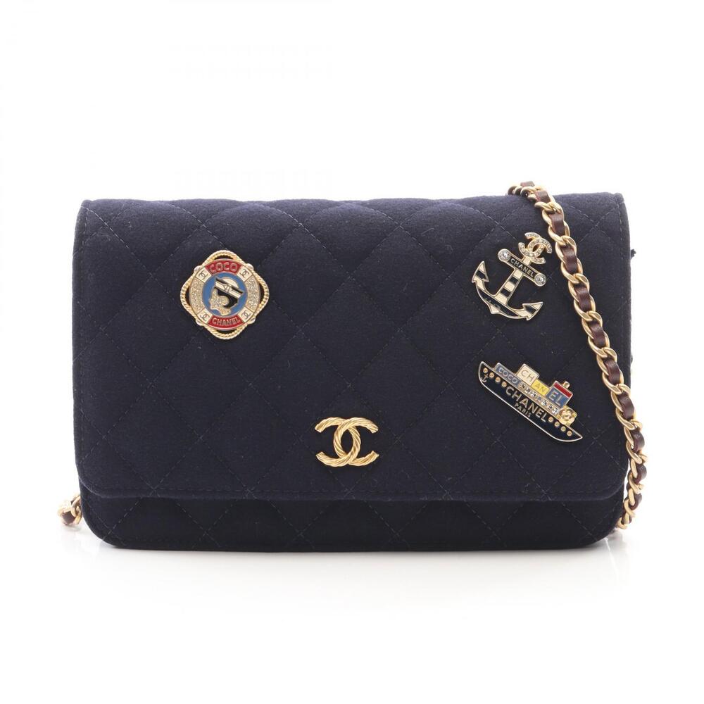 Chanel Matelasse Marine Blue Motif Shoulder Bag Wool Navy Blue